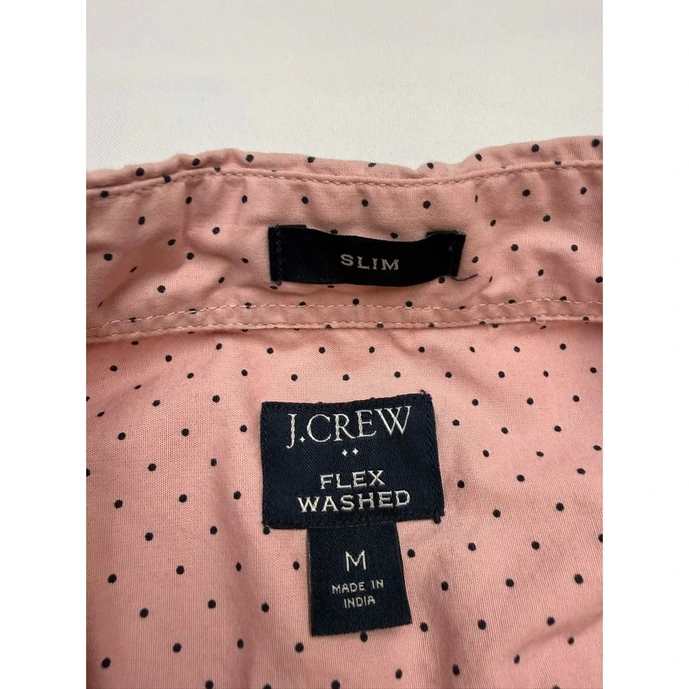 JCREW Mens Medium Slim Fit Pink Rose Polka Dot Short Sleeve Button Up Shirt Z14
